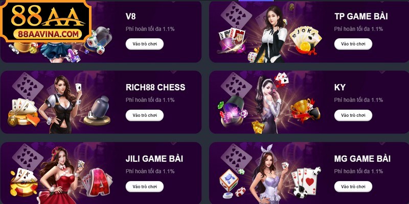 Danh mục sảnh game nổi bật có mặt tại game bài 88AA